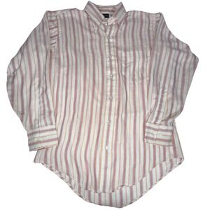 Vintage John Miller Men's 15.5 32-33 White Red Stripe Button Down Shirt